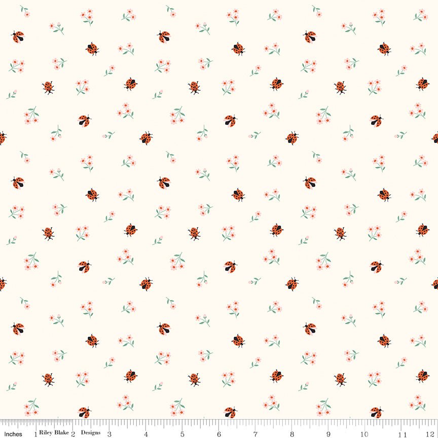 Meadow Moments Ladybugs Cream Riley Blake Designs Fabric by the Yard - Ray of Sonshine Design