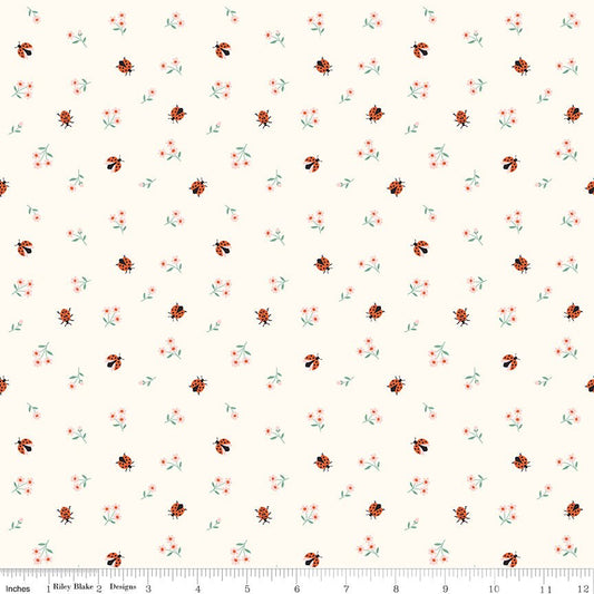 Meadow Moments Ladybugs Cream Riley Blake Designs Fabric by the Yard - Ray of Sonshine Design