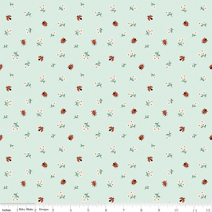 Meadow Moments Ladybugs Mint Fabric by the Yard or Fat Quarter - Riley Blake Designs - Ray of Sonshine Design