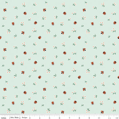 Meadow Moments Ladybugs Mint Fabric by the Yard or Fat Quarter - Riley Blake Designs - Ray of Sonshine Design