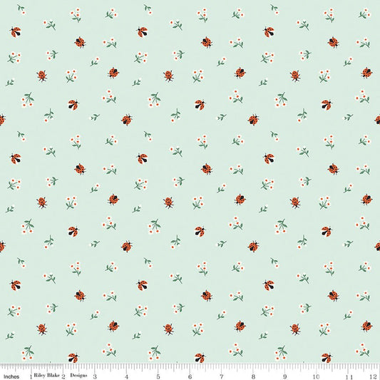 Meadow Moments Ladybugs Mint Fabric by the Yard or Fat Quarter - Riley Blake Designs - Ray of Sonshine Design