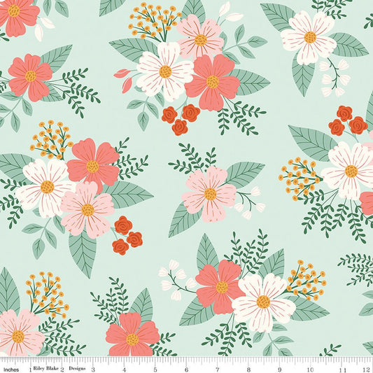 Meadow Moments Main Mint Riley Blake Cotton Fabric by the Yard - Ray of Sonshine Design