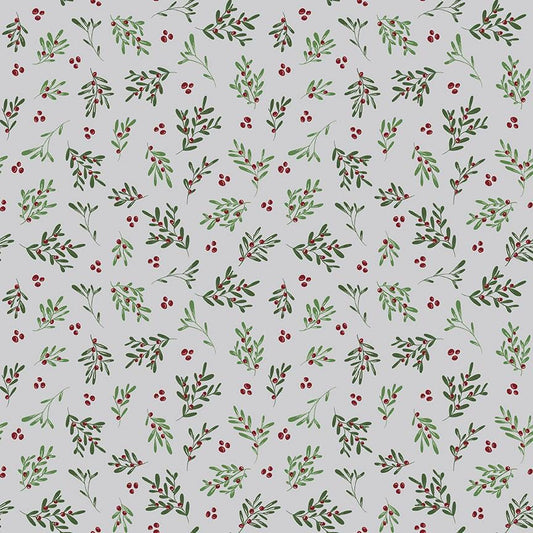 Mistletoe & Holly Mistletoe Silver - Riley Blake Designs - Cotton Fabric by the Yard - C16403 - SILVER - Ray of Sonshine Design
