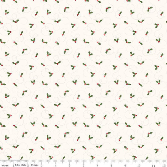 More Christmas Wishes Holly White - Riley Blake Designs - Quilting Cotton Fabric by the yard - Holiday - C16554 - WHITE - Ray of Sonshine Design