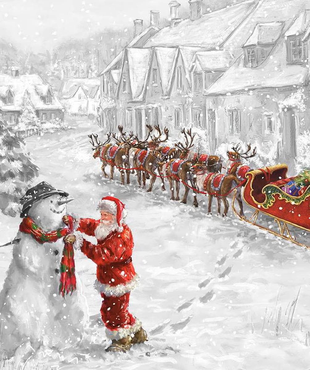 More Christmas Wishes Santa's Snowman Panel - Riley Blake Designs - Quilting Cotton Fabric by the yard - Holiday - PD16552 - PANEL - Ray of Sonshine Design