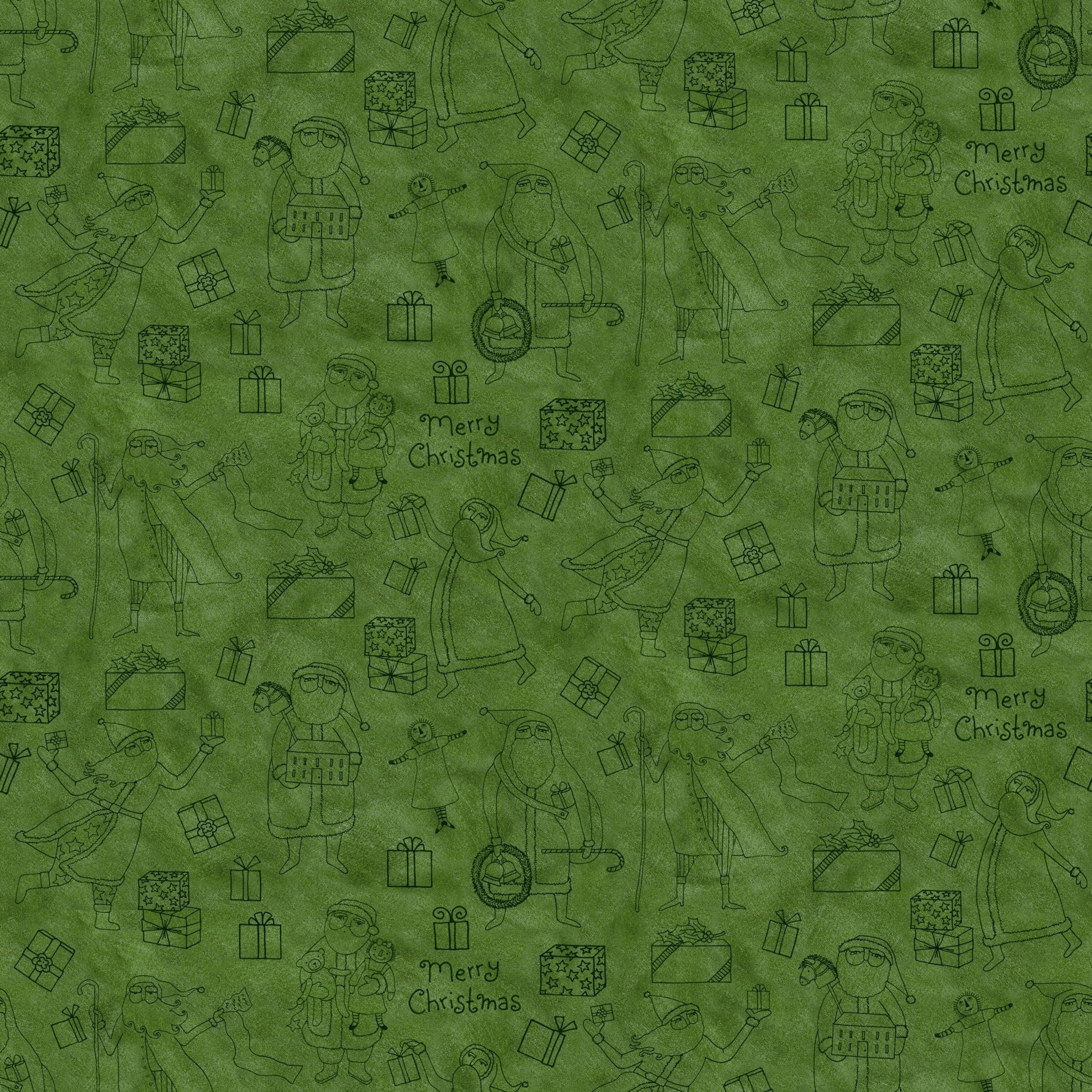 Naughty or Nice Santas and Gifts Green - Riley Blake Designs - Quilting Cotton Fabric by the yard - Festive - C16262 - GREEN - Ray of Sonshine Design