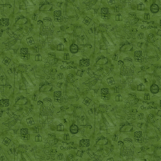 Naughty or Nice Santas and Gifts Green - Riley Blake Designs - Quilting Cotton Fabric by the yard - Festive - C16262 - GREEN - Ray of Sonshine Design