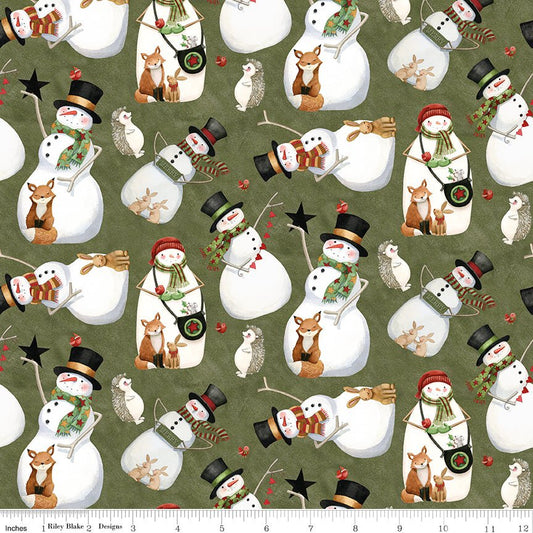 Northern Christmas Snowmen Green Christmas Teresa Kogut Riley Blake Fabric by the Yard - Ray of Sonshine Design