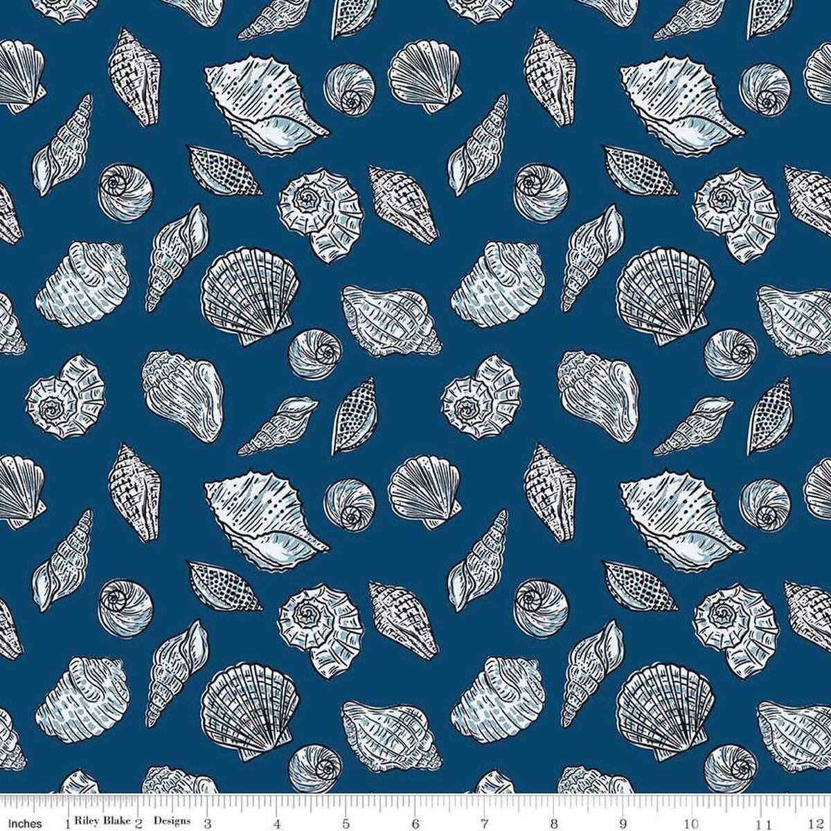 Ocean Oasis Seashells Night - Riley Blake Designs - scattered seashells - Cotton Fabric - C15992 - NIGHT - Ray of Sonshine Design