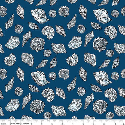 Ocean Oasis Seashells Night - Riley Blake Designs - scattered seashells - Cotton Fabric - C15992 - NIGHT - Ray of Sonshine Design
