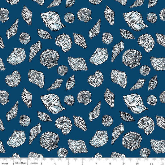 Ocean Oasis Seashells Night - Riley Blake Designs - scattered seashells - Cotton Fabric - C15992 - NIGHT - Ray of Sonshine Design