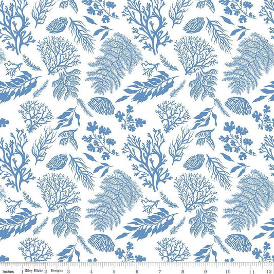 Ocean Oasis Water Plants White - Riley Blake Designs - Cotton Fabric by the yard - Ocean Fabric - C15991 - WHITE - Ray of Sonshine Design