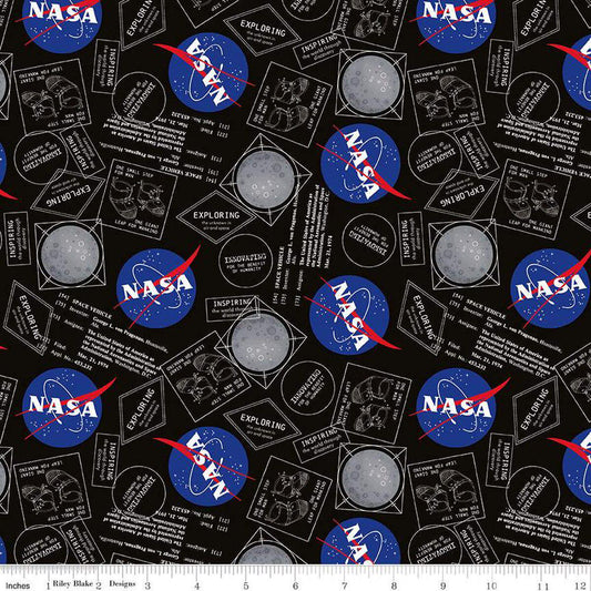Outer Space by NASA Moon Boots Black - Riley Blake Designs - Cotton Fabric by the yard - C15481 - BLACK - Ray of Sonshine Design
