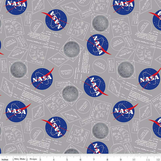 Outer Space by NASA Moon Boots Gray - Riley Blake Designs - Cotton Fabric by the yard - C15481 - GRAY - Ray of Sonshine Design