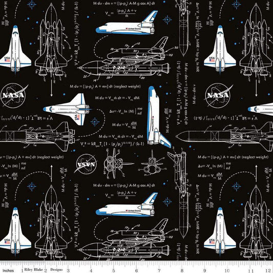 Outer Space by NASA Rocket Math Black - Riley Blake Designs - Cotton Fabric by the yard - C15482 - BLACK - Ray of Sonshine Design