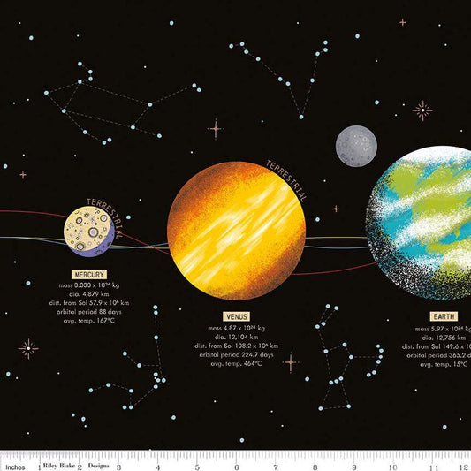 Outer Space by NASA Solar System Black - Riley Blake Designs - Cotton Fabric by the yard - CD15486 - BLACK - Ray of Sonshine Design