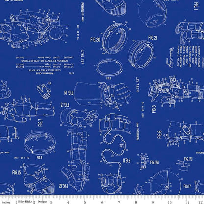 Outer Space by NASA Spacesuit Patent Blue - Riley Blake Designs - Cotton Fabric by the yard - C15485 - BLUE - Ray of Sonshine Design