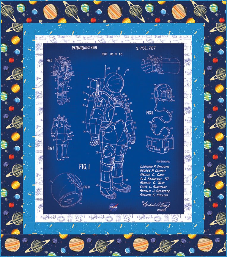 Outer Space Spacesuit Panel Quilt Kit NASA Boxed Kit 56 x 63 - Ray of Sonshine Design