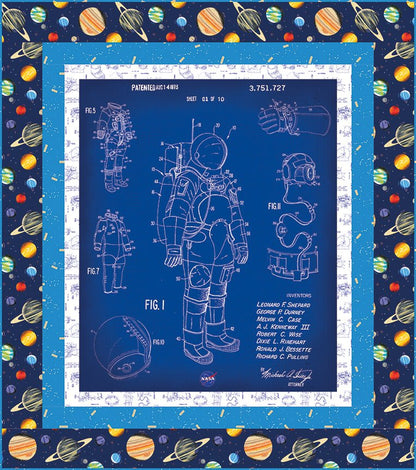 Outer Space Spacesuit Panel Quilt Kit NASA Boxed Kit 56 x 63 - Ray of Sonshine Design