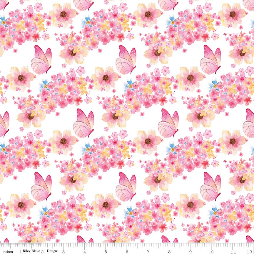 Painted Petals Butterfly Floral Riley Blake Designs Cotton Fabric by the Yard - Ray of Sonshine Design