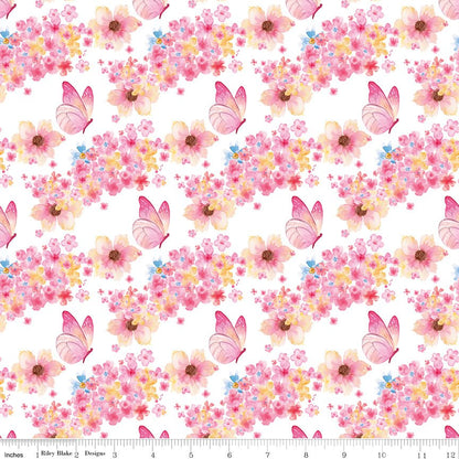 Painted Petals Butterfly Floral Riley Blake Designs Cotton Fabric by the Yard - Ray of Sonshine Design