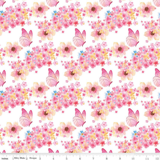 Painted Petals Butterfly Floral Riley Blake Designs Cotton Fabric by the Yard - Ray of Sonshine Design