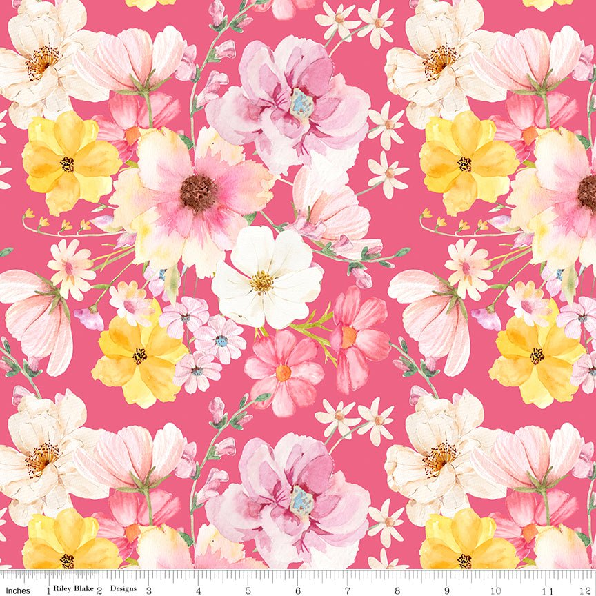 Painted Petals Main Pink Riley Blake Designs Fabric by the Yard - Ray of Sonshine Design