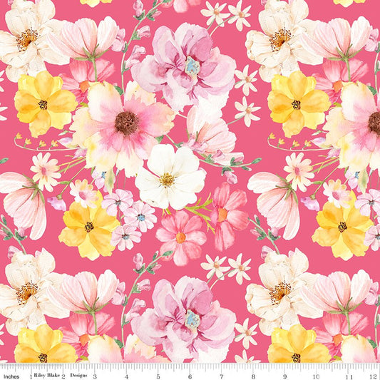 Painted Petals Main Pink Riley Blake Designs Fabric by the Yard - Ray of Sonshine Design
