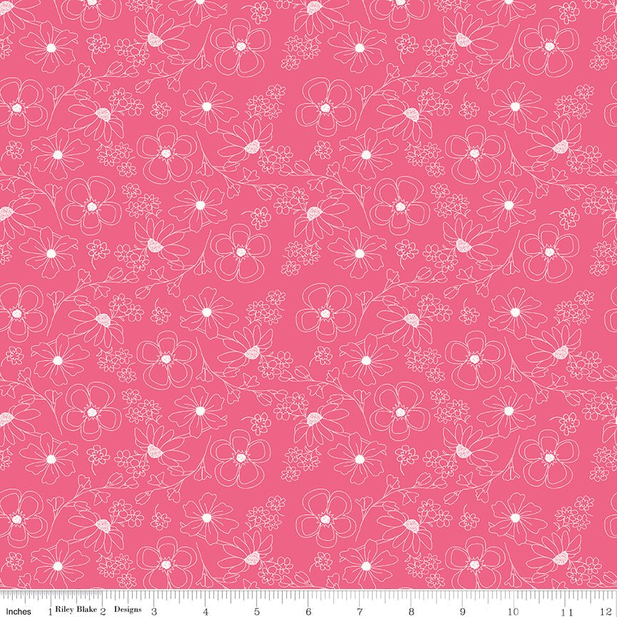 Painted Petals Outlined Flowers Riley Blake Designs Cotton Fabric by the Yard - Ray of Sonshine Design