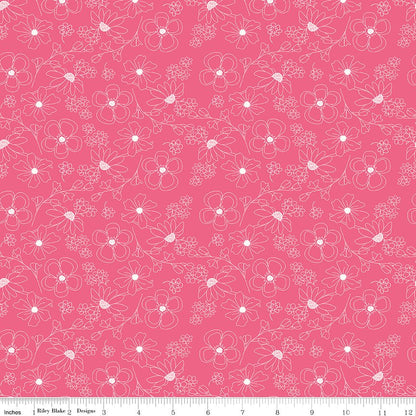 Painted Petals Outlined Flowers Riley Blake Designs Cotton Fabric by the Yard - Ray of Sonshine Design