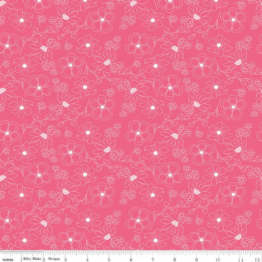Painted Petals Outlined Flowers Riley Blake Designs Cotton Fabric by the Yard - Ray of Sonshine Design