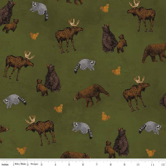 Pine Grove Animal Toss Green - C15931 - GREEN - Riley Blake Designs - Outdoor Fabric - Cotton Fabric by the yard - Ray of Sonshine Design