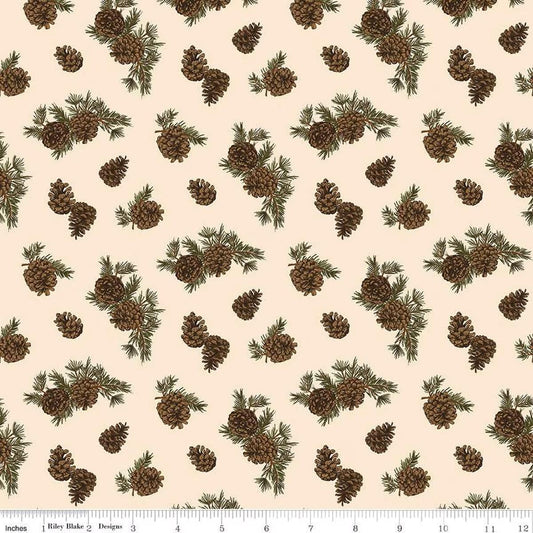 Pine Grove Pinecones Putty - C15933 - PUTTY - Riley Blake Designs - Outdoor Fabric - Cotton Fabric by the yard - Ray of Sonshine Design