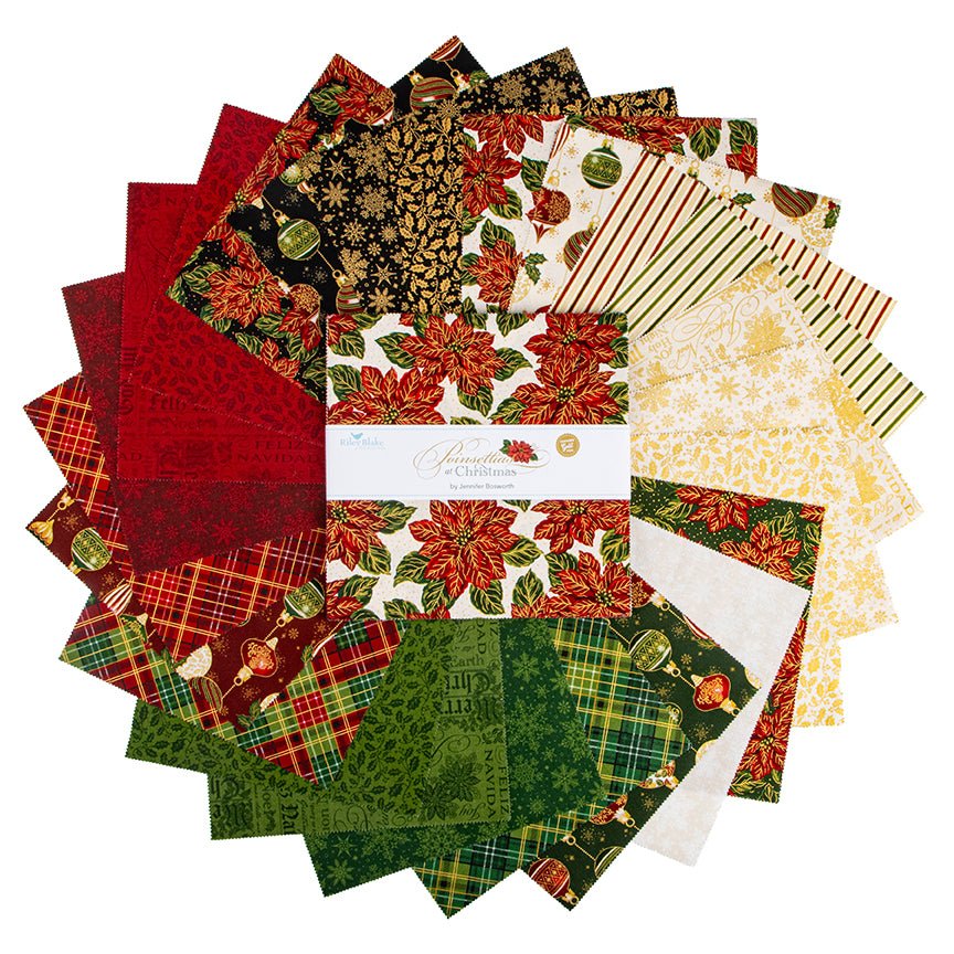 Poinsettias at Christmas 10" Precut Stacker - 42 Pieces Riley Blake - Ray of Sonshine Design