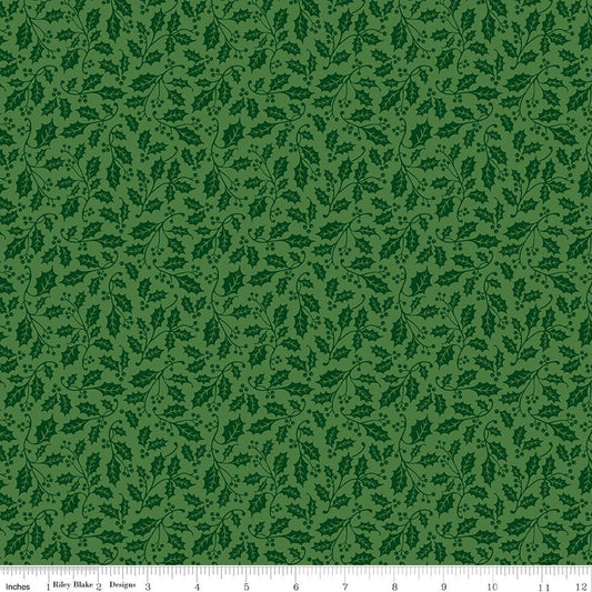 Poinsettias at Christmas Holly Green Christmas Jennifer Bosworth Riley Blake Fabric by the Yard - Ray of Sonshine Design