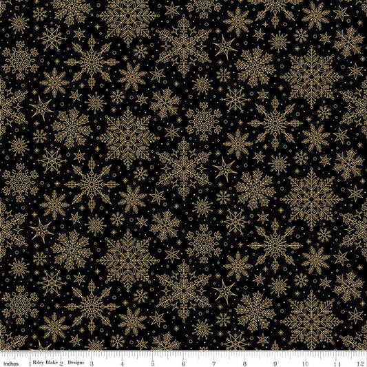 Poinsettias at Christmas Snowflakes Black Foil Christmas Jennifer Bosworth Riley Blake Fabric by the Yard - Ray of Sonshine Design