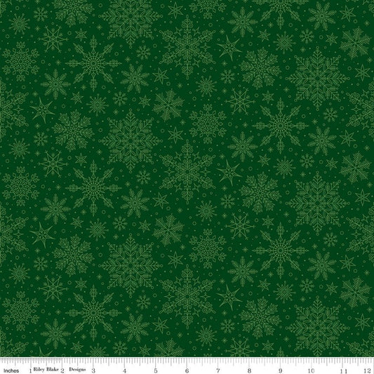 Poinsettias at Christmas Snowflakes Green Christmas Jennifer Bosworth Riley Blake Fabric by the Yard - Ray of Sonshine Design