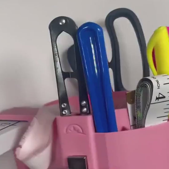 Handy Bin Organizer- Clamp on table Organizer for Quilting, Crafting, Cutting - Available in 11 Colors. Pinking Shears or large scissors