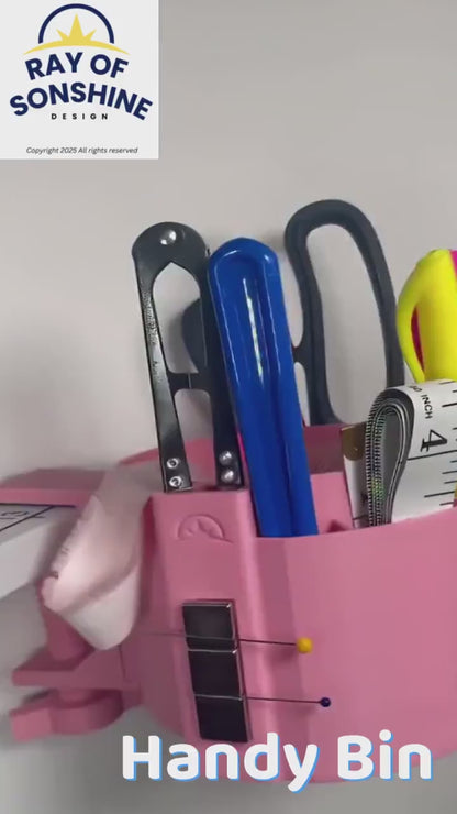 Handy Bin Organizer- Clamp on table Organizer for Quilting, Crafting, Cutting - Available in 11 Colors. Pinking Shears or large scissors