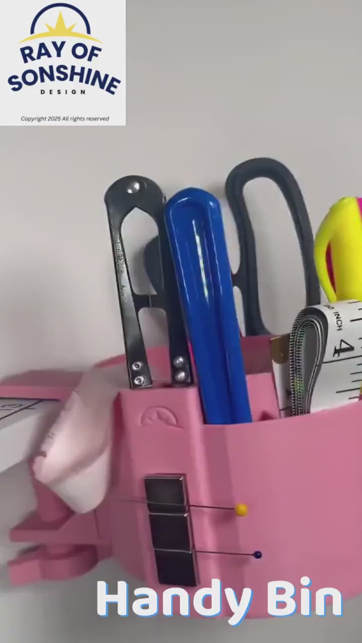 Handy Bin Organizer- Clamp on table Organizer for Quilting, Crafting, Cutting - Available in 11 Colors. Pinking Shears or large scissors