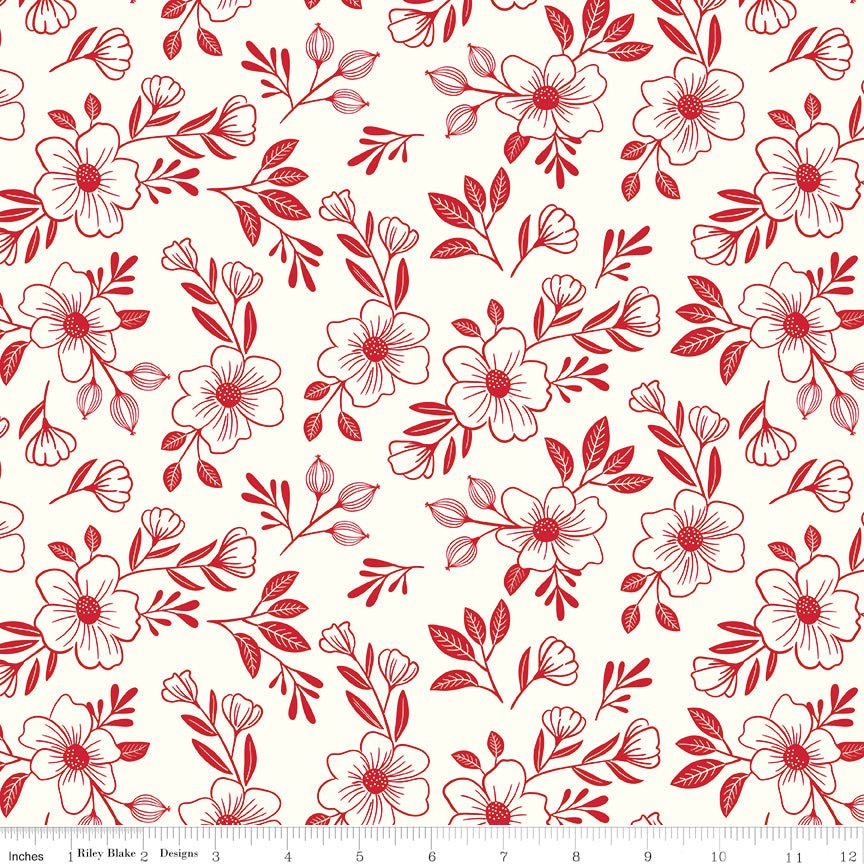 Radiant Ruby Main Cloud Riley Blake Designs Quilting Cotton Fabric by the Yard - Ray of Sonshine Design