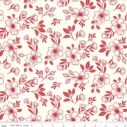 Radiant Ruby Main Cloud Riley Blake Designs Quilting Cotton Fabric by the Yard - Ray of Sonshine Design