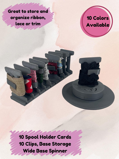 Ribbon , Lace , Trim, Floss Spool Holder Cards with Organizer Base and Spinner. - Ray of Sonshine Design