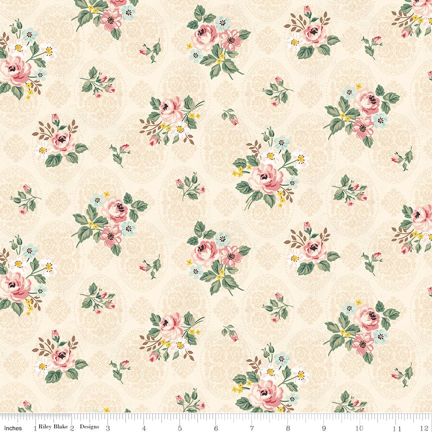 Rose & Violet's Bouquet des Fleurs Posy Cream Riley Blake Designs Quilting Cotton Fabric by the Yard - Ray of Sonshine Design