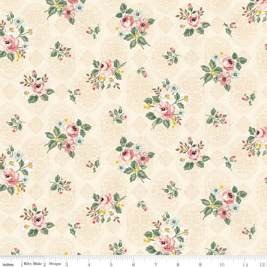 Rose & Violet's Bouquet des Fleurs Posy Cream Riley Blake Designs Quilting Cotton Fabric by the Yard - Ray of Sonshine Design