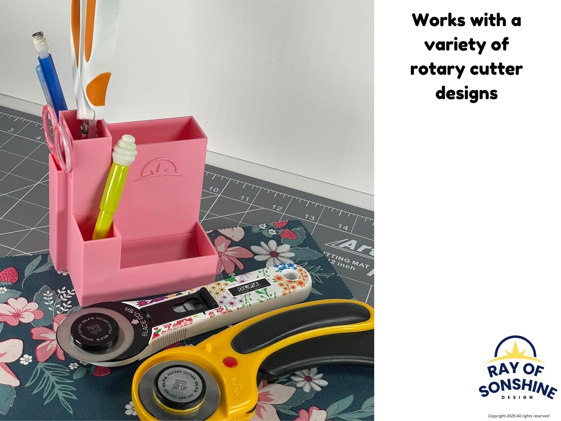 Rotary Cutter Caddy – Scissor & Notions Organizer for Quilters and Sewists - Fabric cutting stations - Ray of Sonshine Design