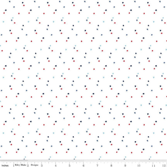 Seasonal Basic Stars White, Patriotic Riley Blake Fabric by the Yard - Ray of Sonshine Design