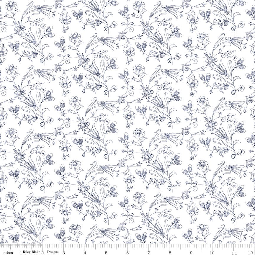 Sew America Flower Vines White Riley Blake Quilting Fabric by the Yard - Ray of Sonshine Design
