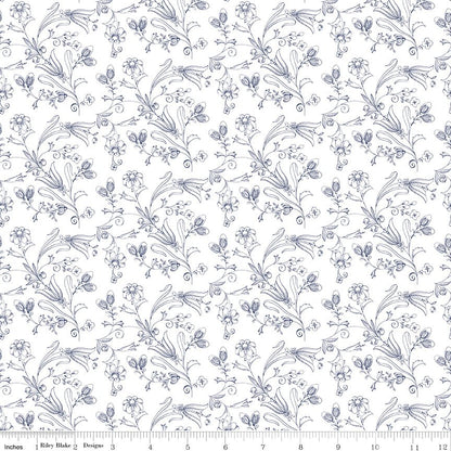 Sew America Flower Vines White Riley Blake Quilting Fabric by the Yard - Ray of Sonshine Design