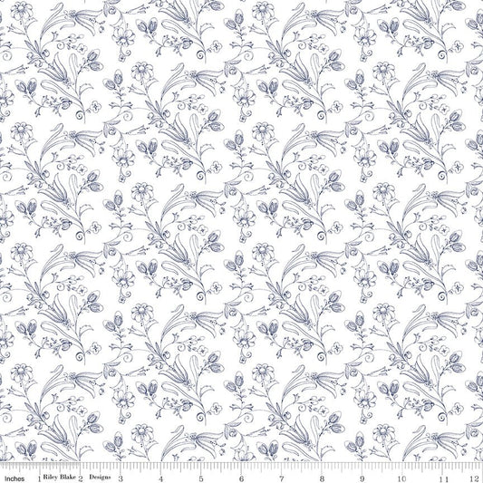 Sew America Flower Vines White Riley Blake Quilting Fabric by the Yard - Ray of Sonshine Design